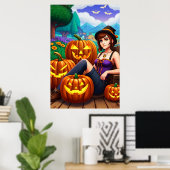 カボチャと若い女性 | AIアートポスター ポスター (ホームオフィス)