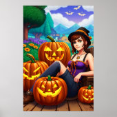 カボチャと若い女性 | AIアートポスター ポスター (正面)