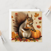 カボチャと落下する葉リス カード (正面/裏面インサイチュ)