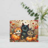 カボチャと葉が秋に子ネコちゃん シーズンポストカード (スタンド正面)