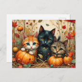 カボチャと葉が秋に子ネコちゃん シーズンポストカード (正面/裏面)