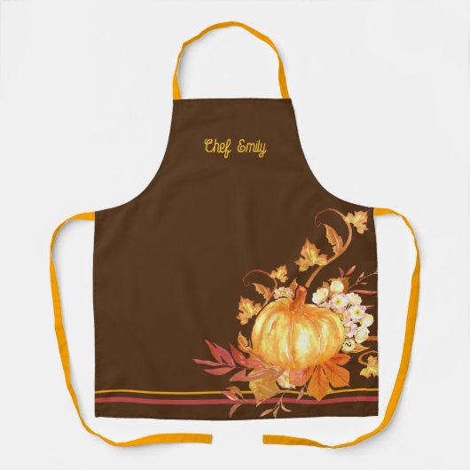 カボチャと葉ズオータムブラウンシェフ名 エプロン (正面)