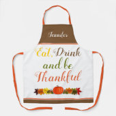 カボチャと葉タイポグラフィ感謝祭 エプロン (正面)