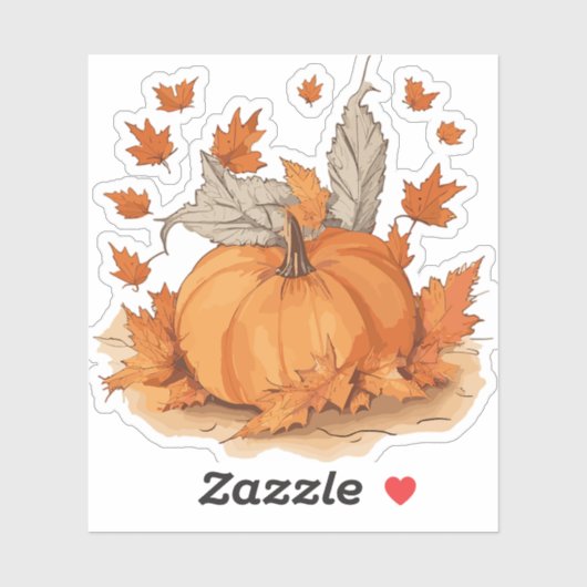 カボチャと葉デザイン シール (シート)