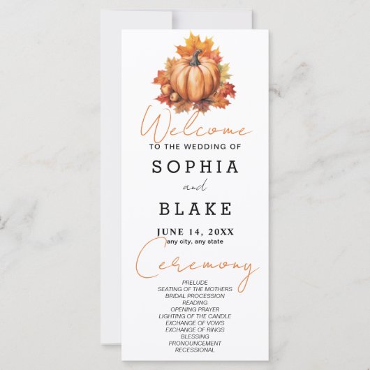 カボチャと葉秋ホワイト結婚式 プログラム (正面)