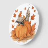 カボチャと葉 ラージ壁時計 (傾斜)