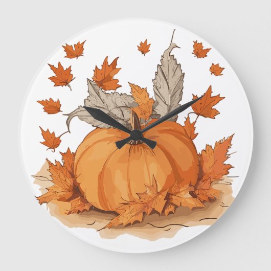 カボチャと葉 ラージ壁時計 (正面)