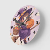 カボチャと魔女のハロウィン時計 ラウンド壁時計 (傾斜)