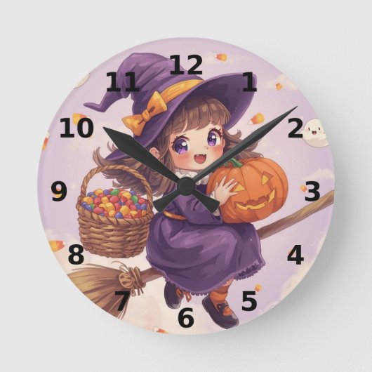 カボチャと魔女のハロウィン時計 ラウンド壁時計 (正面)