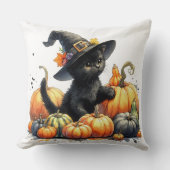 カボチャと魔女の帽子とブラックハロウィーンキットン クッション (正面)