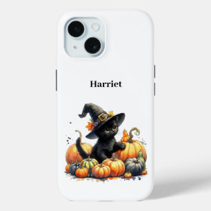 カボチャと魔女の帽子とブラックハロウィーンキットン iPhone 15ケース