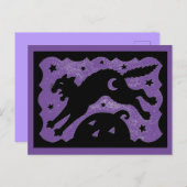 カボチャと黒と紫を跳び越えるハロウィーン猫 シーズンポストカード (正面/裏面)