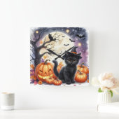 カボチャと黒猫のハロウィーン壁掛け時計 スクエア壁時計 (ホーム)