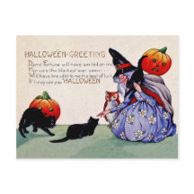 カボチャと黒猫の古い魔女ヴィンテージ