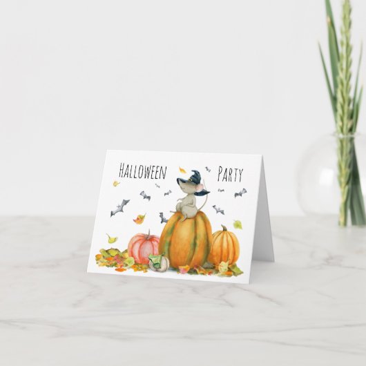 カボチャにかわいい魔女マウス 招待状 (正面)