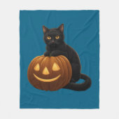 カボチャにかわいい黒猫 フリースブランケット (正面)