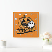 カボチャによる明るいよくはしゃぐ幽霊 スクエア壁時計 (ホーム)