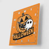 カボチャによる明るいよくはしゃぐ幽霊 スクエア壁時計 (傾斜)