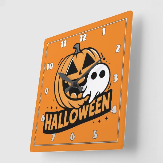 カボチャによる明るいよくはしゃぐ幽霊 スクエア壁時計 (傾斜)