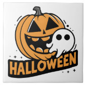 カボチャによる明るいよくはしゃぐ幽霊 タイル (正面)