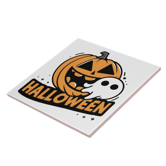 カボチャによる明るいよくはしゃぐ幽霊 タイル (側面)