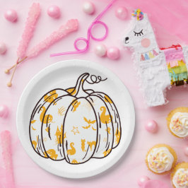 カボチャにオレンジ色のハロウィンアイコン ペーパープレート