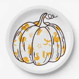 カボチャにオレンジ色のハロウィンアイコン ペーパープレート