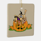カボチャに囲まれた可愛いハロウィーン犬 セラミックオーナメント (右)