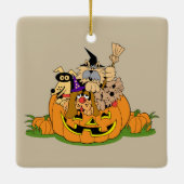 カボチャに囲まれた可愛いハロウィーン犬 セラミックオーナメント (裏面)