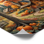 カボチャに囲まれた秋のキャビン ポスター (角)