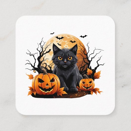 カボチャに囲まれた黒猫 スクエア名刺 (裏面)