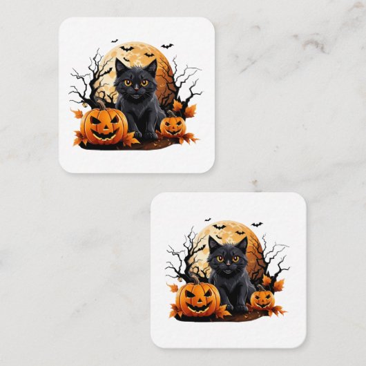 カボチャに囲まれた黒猫 スクエア名刺 (正面/裏面)