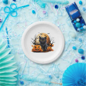 カボチャに囲まれた黒猫 ペーパープレート (パーティー)