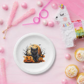 カボチャに囲まれた黒猫 ペーパープレート (パーティー)