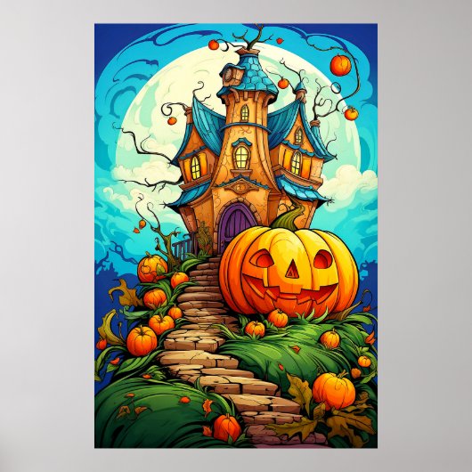カボチャに守られたハロウィンのお化け屋敷 ポスター (正面)