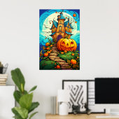 カボチャに守られたハロウィンのお化け屋敷 ポスター (ホームオフィス)