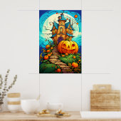 カボチャに守られたハロウィンのお化け屋敷 ポスター (キッチン)