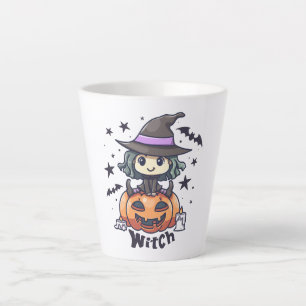 カボチャに座ったかわいいキッドウィッチ – "魔女" カフェラテマグ