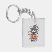 カボチャに座ったかわいいキッドウィッチ – "魔女" キーホルダー (正面左)