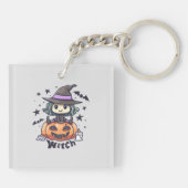 カボチャに座ったかわいいキッドウィッチ – "魔女" キーホルダー (裏面)