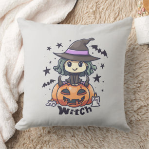 カボチャに座ったかわいいキッドウィッチ – "魔女" クッション