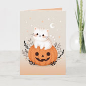 カボチャに座ったかわいい子猫パステルハロウィーン カード (正面)