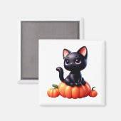 カボチャに座っている黒猫 マグネット (正面/裏面)