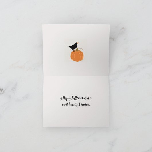 カボチャに止まる黒い鳥のハロウィン/秋のカード サンキューカード (内部)