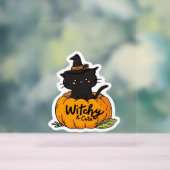 カボチャに魔女帽子をかぶった可愛い黒猫、かわいいs アクリルサイン (ニュートラル)
