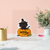 カボチャに魔女帽子をかぶった可愛い黒猫、かわいいs アクリルサイン (ウェディング)