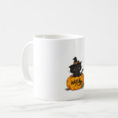 カボチャに魔女帽子をかぶった可愛い黒猫、かわいいs コーヒーマグカップ (正面左)