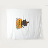 カボチャに魔女帽子をかぶった可愛い黒猫、かわいいs タペストリー (正面(横))