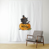カボチャに魔女帽子をかぶった可愛い黒猫、かわいいs タペストリー (インサイチュ)