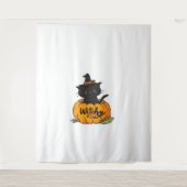 カボチャに魔女帽子をかぶった可愛い黒猫、かわいいs タペストリー (正面)